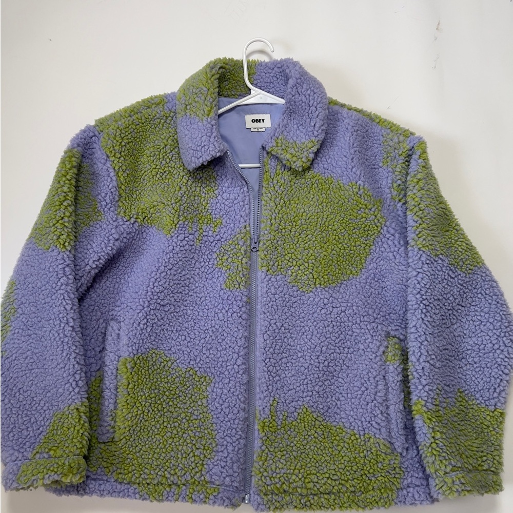 Obey Lavender and Olive Sherpa Zip Jacket